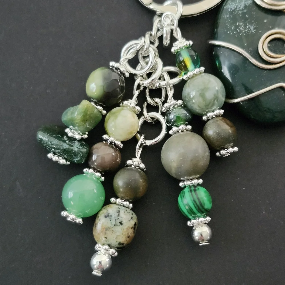 Agate Purse Charm or Keychain Aventurine Jasper Stone Handcrafted